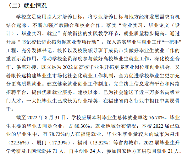 泉州信息工程韦德网站官方入口就业率及就业前景怎么样（来源2021-2022学年本科教学质量报告）